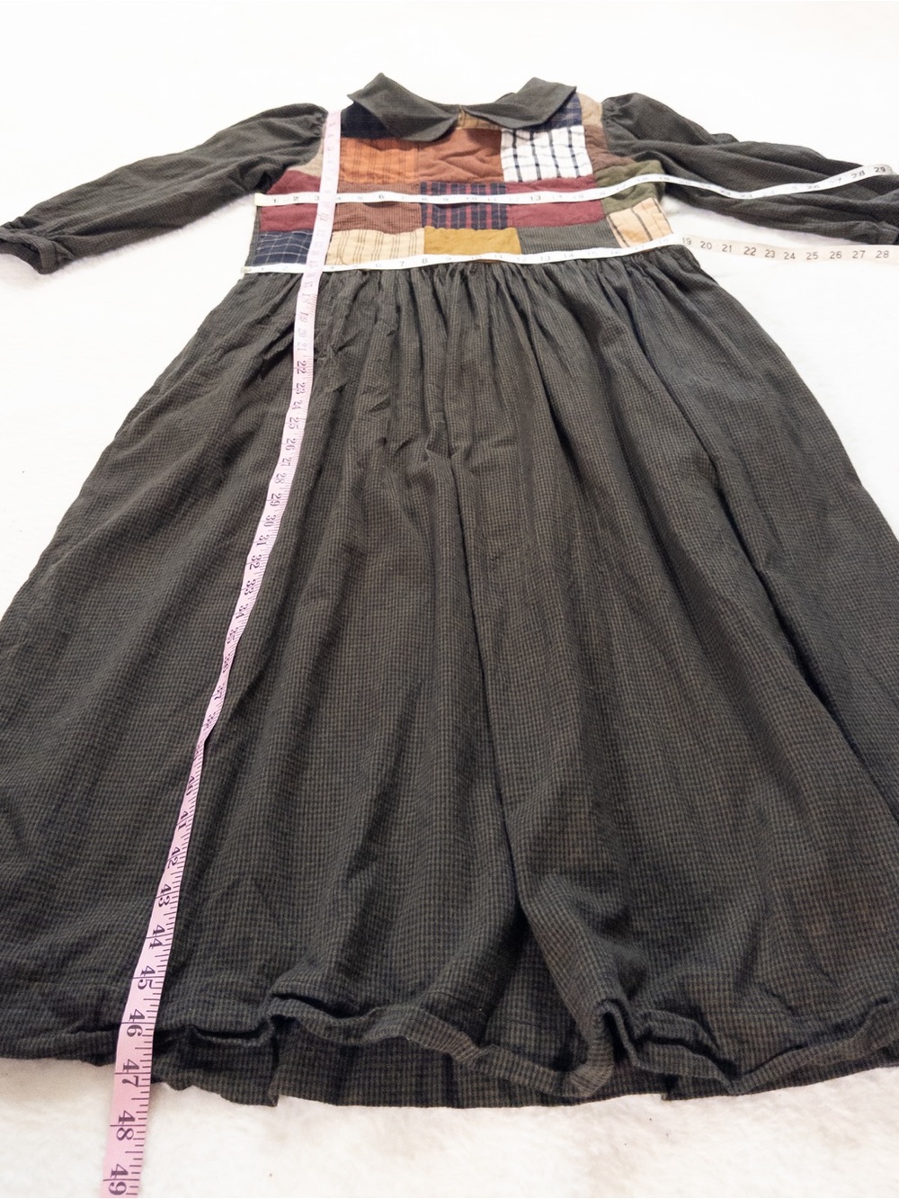 Vintage Prairie Maxi Dress Patchwork Quilted Olive Green Fits Large - Picture 6 of 9